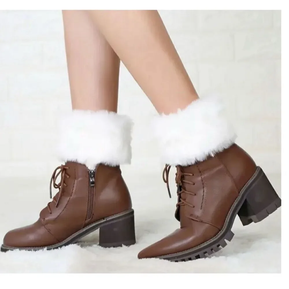 White Faux Fur Boot Cuffs – Warm Plush Ankle Covers for Winter Boots